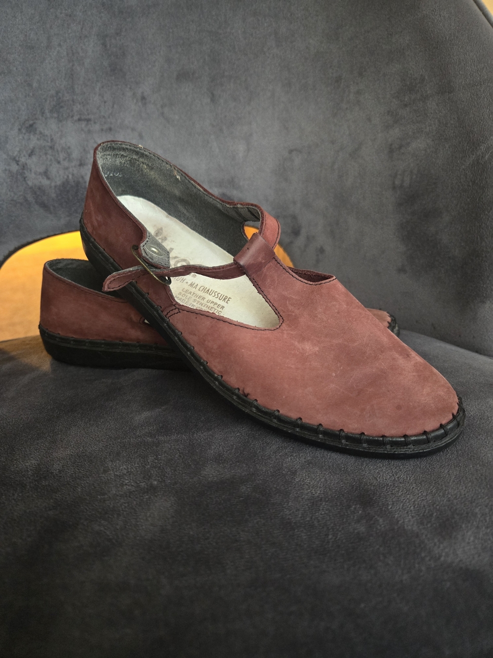 Rieker Womens Burgundy Suede T Strap Mary Jane Flats Portugal UK 4.5 US 7 Narrow